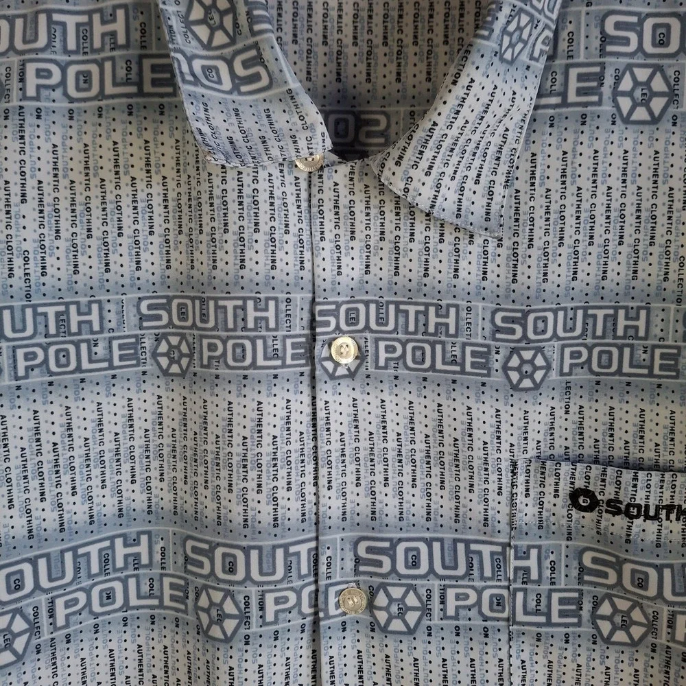 Vintage South Pole Men's XL Blue Button Up Short Sleeve Casual Polyester‎ Logo - Picture 5 of 12